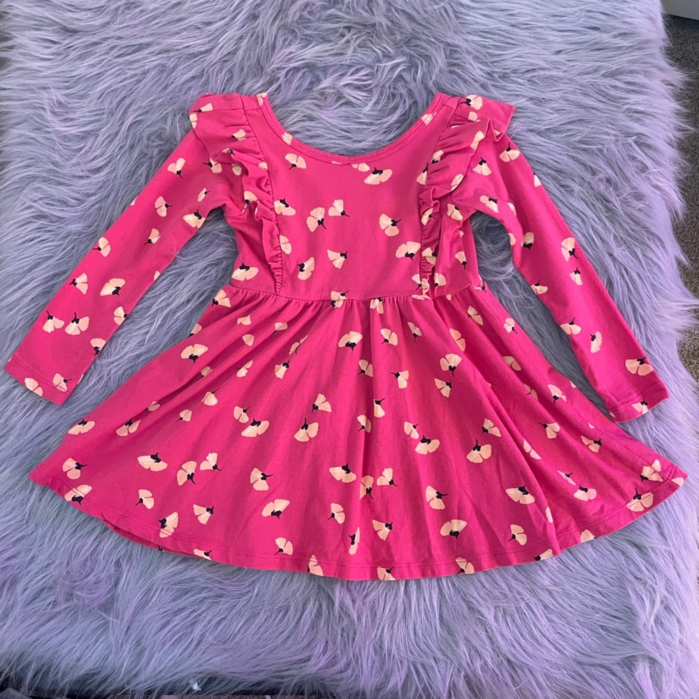 🌹Tea Collection Hot Pink Floral Ruffle Long-Sleeve Dress